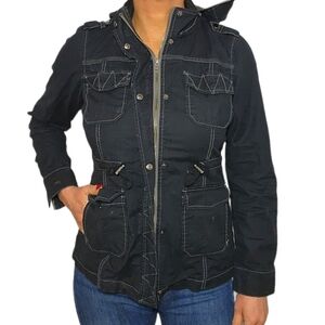 Aventura Hoodie Jacket Medium Dark Blue Button Up Zip Long Sleeve